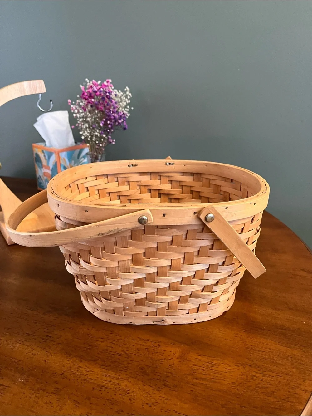 Woven Wood Market Basket in Natural Light Brown